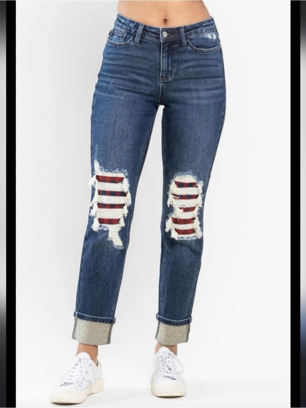 Judy Blue Boyfriend Fit Buffalo Plaid Distressed Jeans